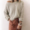 Suéter Tejido Suelto con Cuello Sesgado para Mujer - Otoño e Invierno