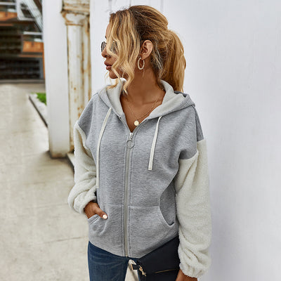 Chaqueta Casual Patchwork con Capucha y Mangas Largas de Contraste - Image 22