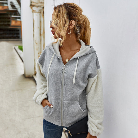 Chaqueta Casual Patchwork con Capucha y Mangas Largas de Contraste - Image 22