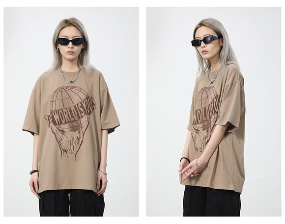 Playera Pareja Estampado Mitad Tierra con Letras