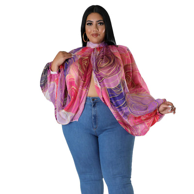 Blusa de Gasa Talla Grande con Cuello Redondo y Tirantes Ajustables - Image 3