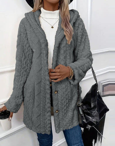 Abrigo Cardigan con Capucha y Botones - Chaqueta Larga de Invierno Color Sólido - Image 19