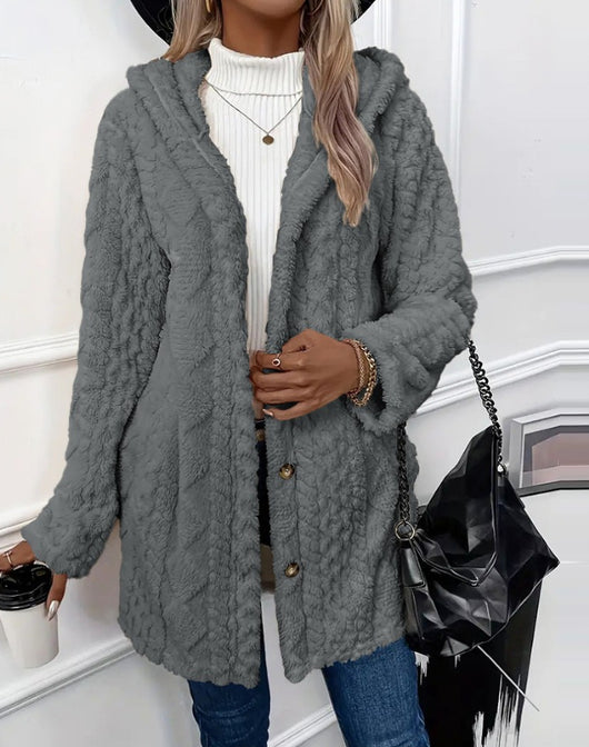 Abrigo Cardigan con Capucha y Botones - Chaqueta Larga de Invierno Color Sólido - Image 19