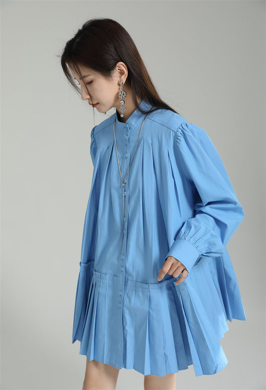 Vestido Camisero Plisado Manga Larga Diseño Exclusivo - Image 27