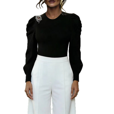 Blusa Tejida con Mangas Abullonadas - Base Layer Elegante Estilo Francés - Image 5