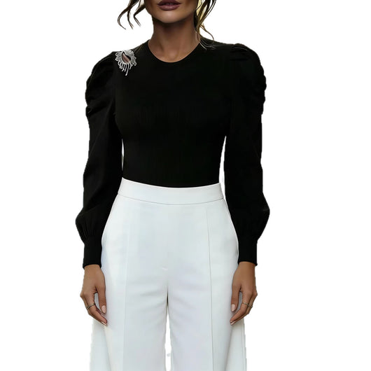 Blusa Tejida con Mangas Abullonadas - Base Layer Elegante Estilo Francés - Image 5