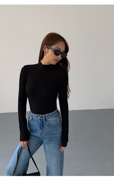 Polera Cuello Alto Negra de Punto para Mujer - Image 14