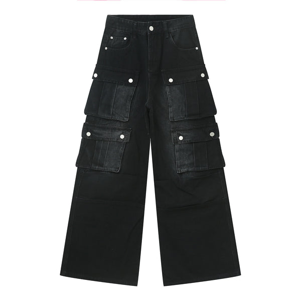 Pantalón Jean Cargo Retro de Talle Ancho con Múltiples Bolsillos - Image 7