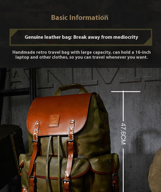Mochila de Viaje Cuero Genuino Gran Capacidad para Hombre - Image 14