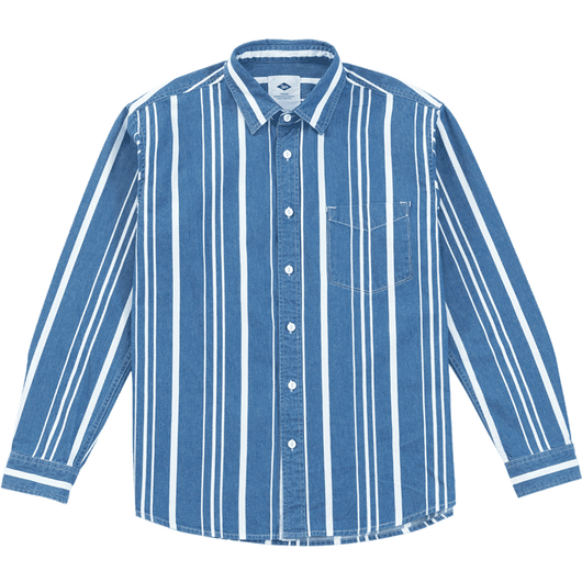 Camisa Denim Holgada a Rayas con Lavado Vintage para Hombre - Image 10