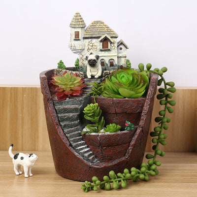 Maceta Decorativa con Suculentas - Miniatura de Jardín y Bonsái