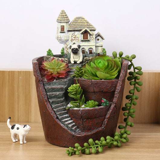 Maceta Decorativa con Suculentas - Miniatura de Jardín y Bonsái