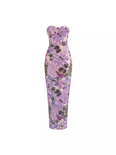 Vestido Bandeau Morado con Lentejuelas Bordadas y Ajuste Slim - Image 4