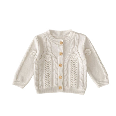 Chaqueta de Punto Tejida a Mano con Flores para Bebé Niña - Algodón Puro - Image 5