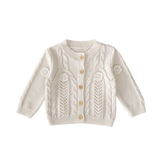 Chaqueta de Punto Tejida a Mano con Flores para Bebé Niña - Algodón Puro - Image 5