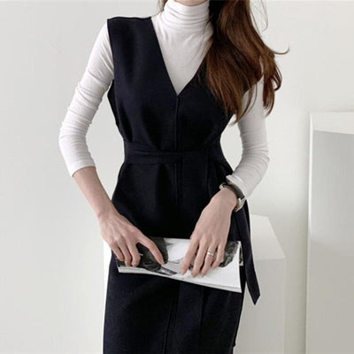 Vestido Elegante sin Mangas de Lana con Escote en V - Image 10