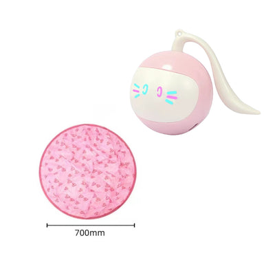 Pink circular cat toy mat with a red heart pattern, designed for interactive play with an electric motion ball. - Image 9