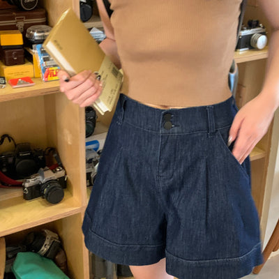 Shorts de Mezclilla Talle Alto Cintura Ancha para Mujer Petite