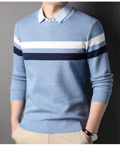 Suéter Rayado con Cuello Postizo Falso Dos Piezas para Hombre - Image 7