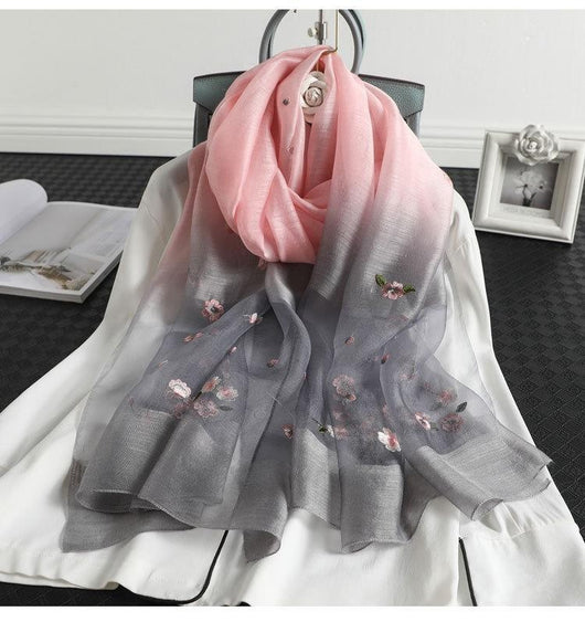 Pashmina de Seda y Lana con Bordado Degradado - Protección Solar - Image 16