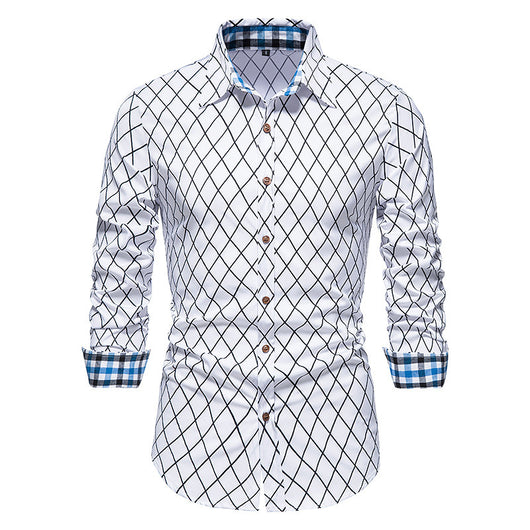 Camisa de Manga Larga para Hombre con Cuadros de Diamante y Contraste de Colores - Image 8