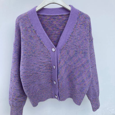Suéter Cardigan Largo Cuello V Mezcla de Colores Elegante - Image 3