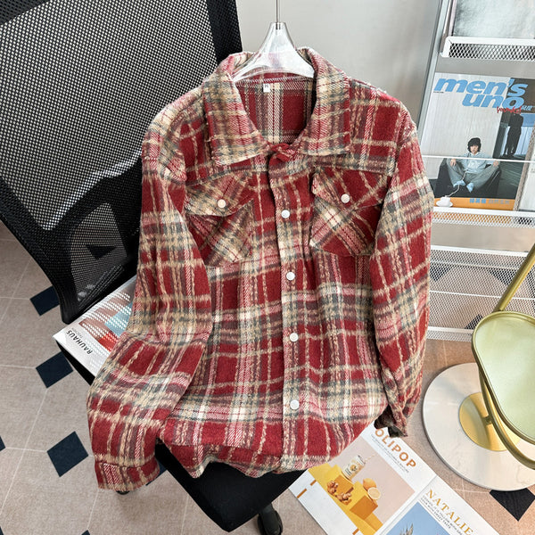 Chaqueta Camisa de Lana a Cuadros con Botones para Hombre