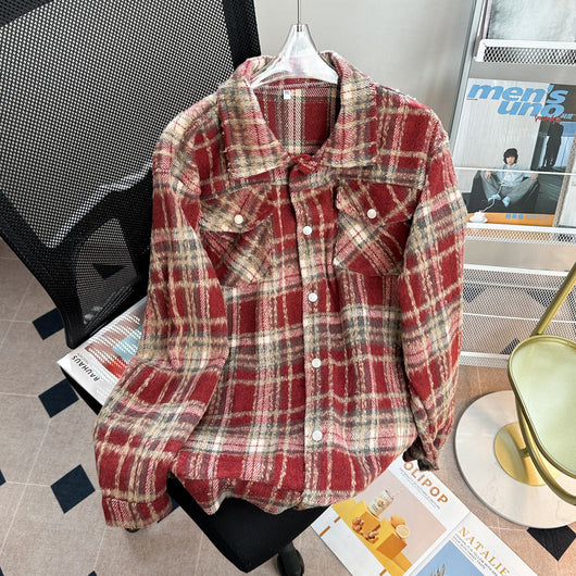 Chaqueta Camisa de Lana a Cuadros con Botones para Hombre