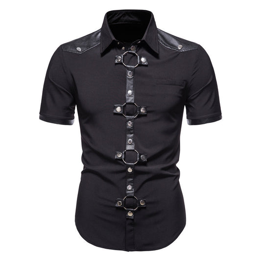 Camisa Gótica de Piel con Remaches y Parches para Hombre - Estilo Europeo Moderno - Image 2