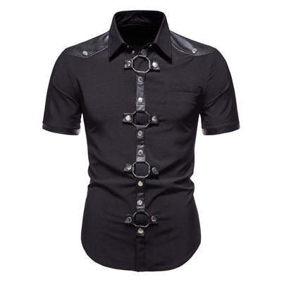Camisa Gótica de Piel con Remaches y Parches para Hombre - Estilo Europeo Moderno - Image 2