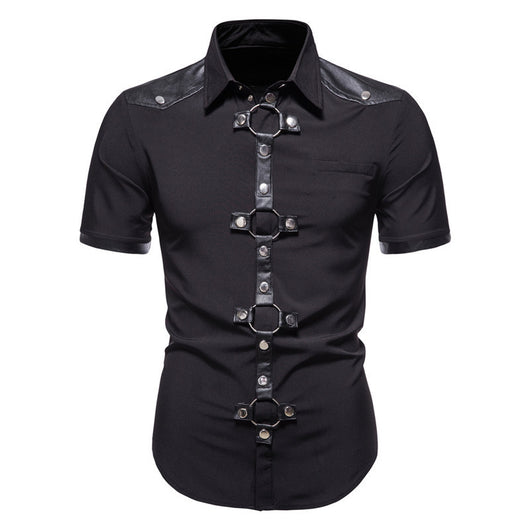 Camisa Gótica de Piel con Remaches y Parches para Hombre - Estilo Europeo Moderno - Image 2
