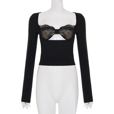 Blusa Larga con Panel de Encaje y Efecto Dos Piezas para Mujer - Image 9