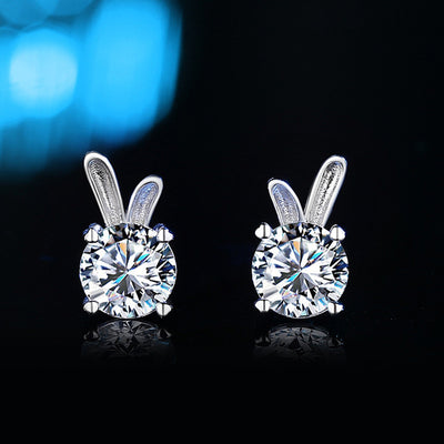 Aretes de Moissanita Conejo en Plata de Ley para Mujer