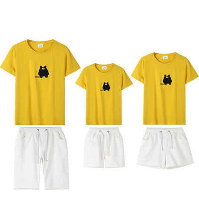Yellow short-sleeve t-shirt with a black cartoon bear graphic and '100090' text on the front. - Image 2