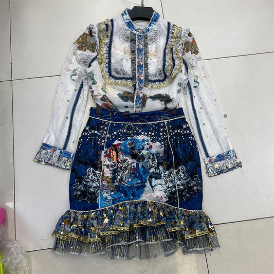 Conjunto Elegante Falda y Blusa de Encaje - Traje Ejecutivo para Mujer