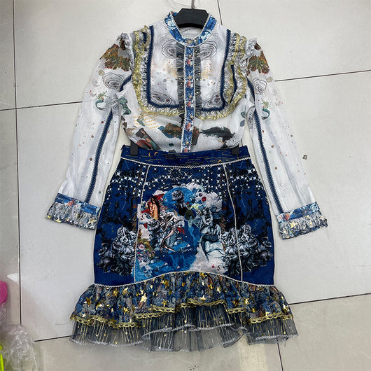 Conjunto Elegante Falda y Blusa de Encaje - Traje Ejecutivo para Mujer