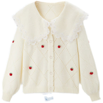 Cardigan Tejido con Cuello Solapa y Estampado de Fresas - Colección Otoño - Image 11