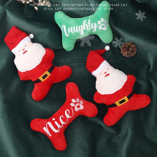 Green plush bone dog toy with "Naughty" embroidered in white, featuring a white paw print. - Image 8