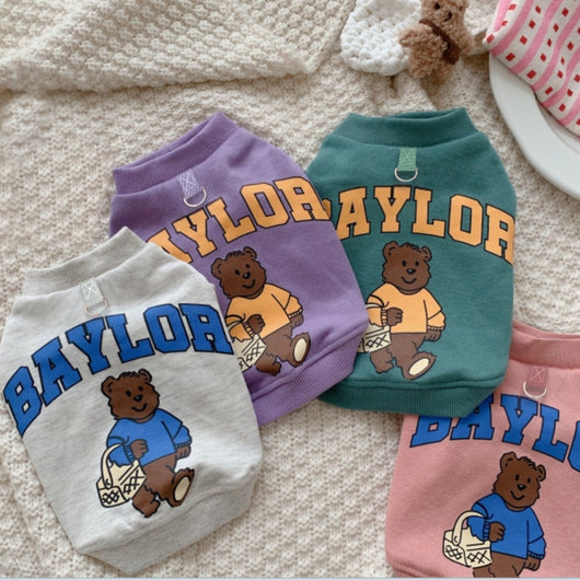 Large dog wearing a teal fleece-lined sweatshirt with 'BAYLOR' text and a bear graphic on the back. - Image 3