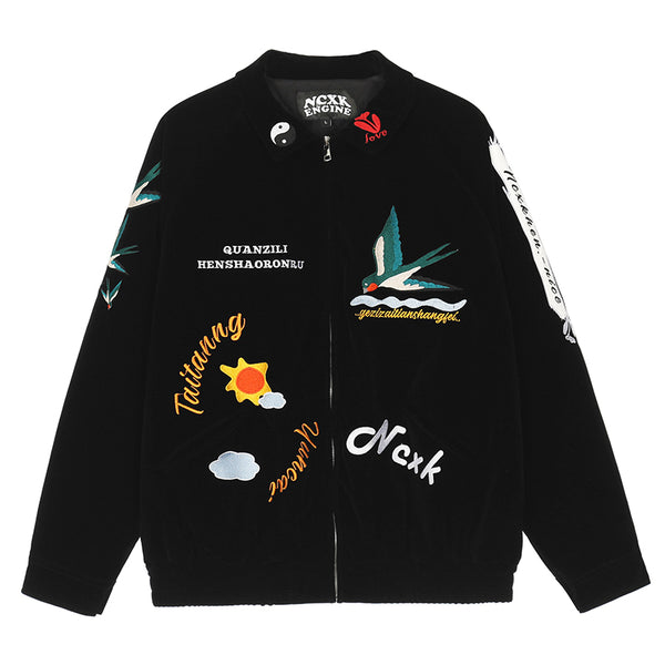 Abrigo de Algodón con Bordado de Patrón Retro Cartoon para Hombre