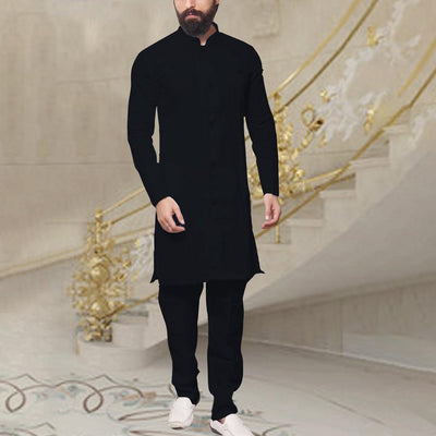 Camisa Larga de Lino para Hombre Estilo Medio Oriente con Botones - Image 8