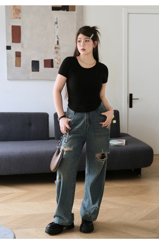 Blusa Plisada Talla Grande con Cintura Ajustable y Manga Corta - Image 19