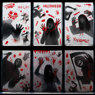 Adhesivos Electrostáticos para Vidriera Halloween - Fantasma y Calavera