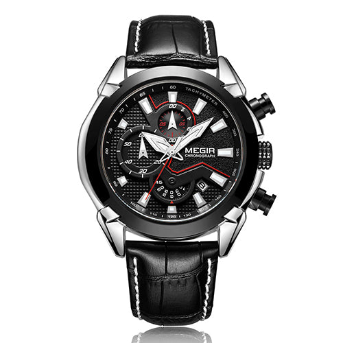 Reloj de Pulsera Multifuncional para Hombre con Correa de Cuero y Esfera Tridimensional