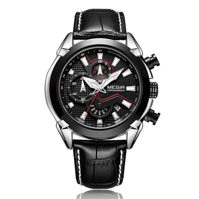 Reloj de Pulsera Multifuncional para Hombre con Correa de Cuero y Esfera Tridimensional