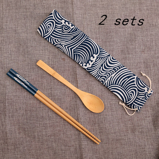 Set de Cubiertos Portátiles de Madera con Palillos y Cuchara - Image 9