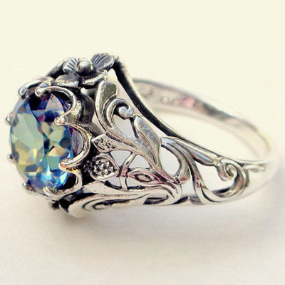 Anillo de Cristal Azul Lujo con Flor para Mujer - Joyería Elegante - Image 4
