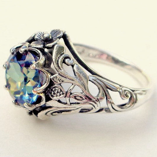 Anillo de Cristal Azul Lujo con Flor para Mujer - Joyería Elegante - Image 4