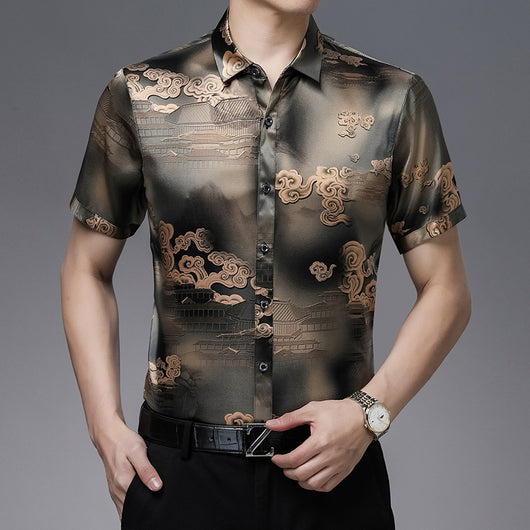 Camisa de Seda Satinada Estilo Chino Manga Corta - Image 7