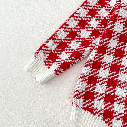 Mameluco Triangular de Punto para Bebé Niña - Diseño Cuadros Otoñal en Rojo - Image 15